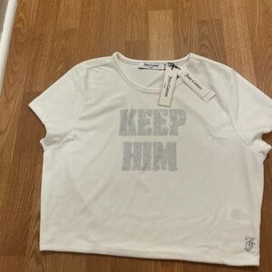 Juicy Couture Women’s “Keep Him” Velour Baby Tee – Size XL  White – NWT